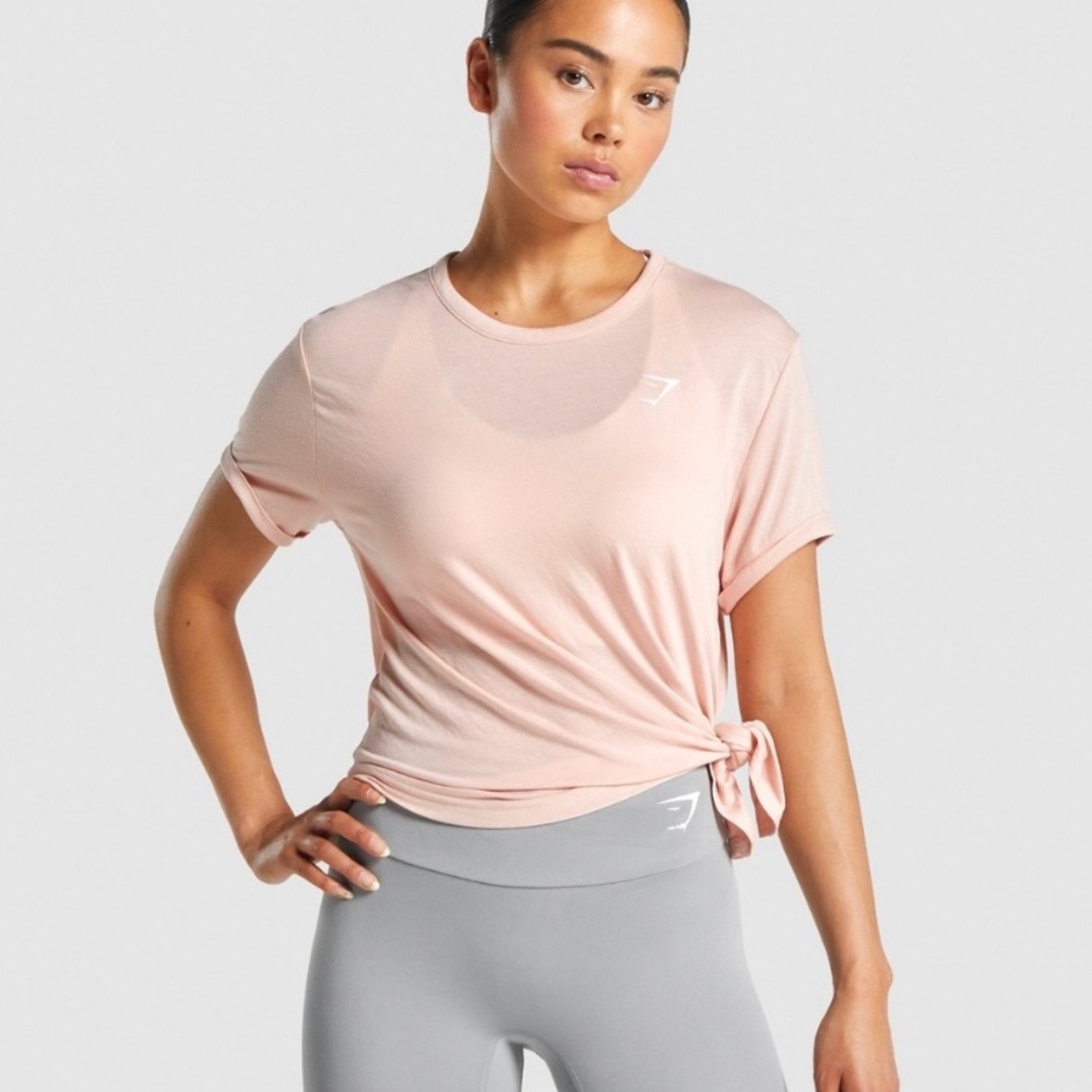 Gymshark Pink Asymmetrical Essential T-Shirt Side Tie | Women's Size Small